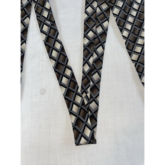 Croft & Barrow Dress Tie Men’s Size 60” Brown Tan Geometric 100% Silk Formal - Picture 5 of 13